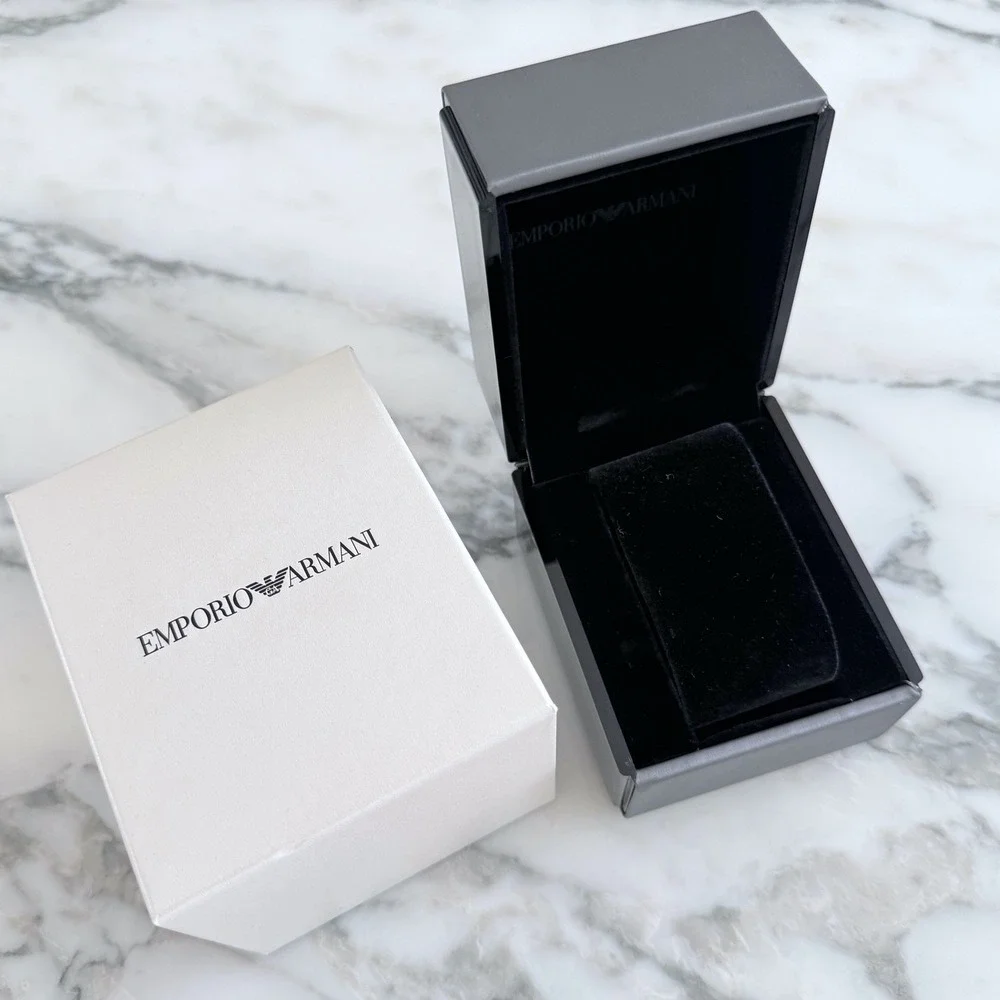 Emporio Armani Watch Box Grey Clamshell Case with White Outer Sleeve and Pillow